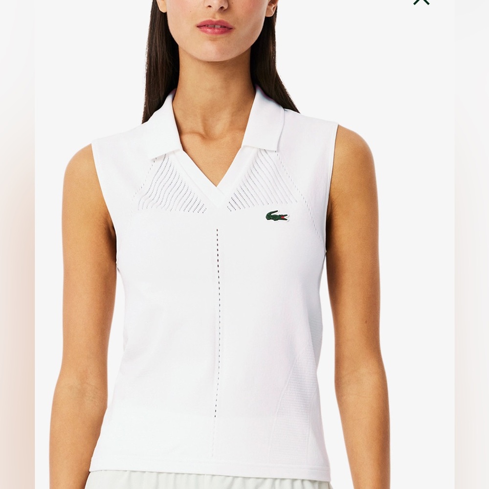 Lacoste White Sleeveless Fitted Polo Tank